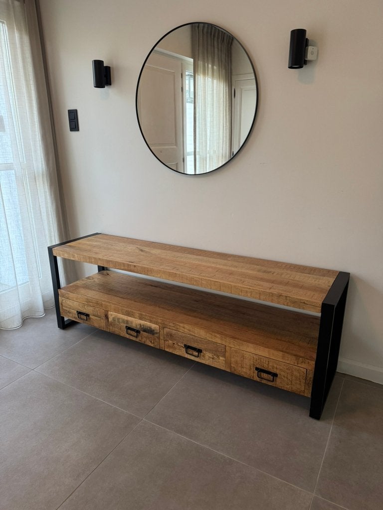 Mango hout tv meubel industrieel 180cm, Huis en Inrichting, Ophalen, 150 tot 200 cm, Zo goed als nieuw, Minder dan 100 cm