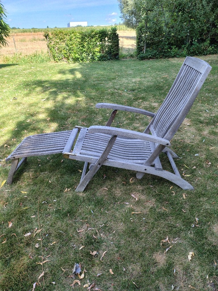 ligstoel teak, Tuin en Terras, Tuinstoelen, Ophalen, Gebruikt, Teakhout, Inklapbaar
