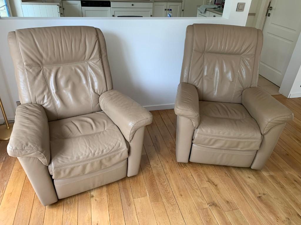 Twee lederen relaxzetels te koop, Huis en Inrichting, Fauteuils, Gebruikt, Leer, Ophalen