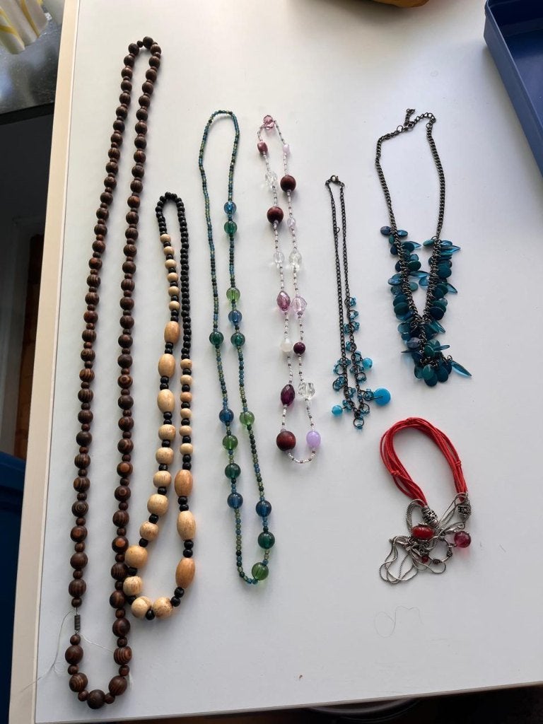 Boho sieradenlot: 6 kettingen en 1 armband, Handtassen en Accessoires, Kettingen, Ophalen of Verzenden, Gebruikt, Blauw