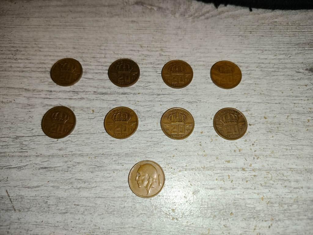 Lot de 9 pièces de 20 cents des années 1950, Antiquités & Art, Enlèvement
