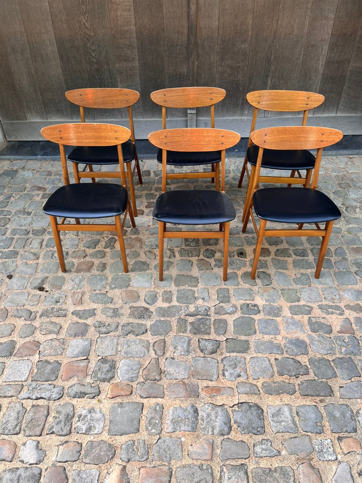 Farstrup stoelen/ 6 x / Vintage Deens, Huis en Inrichting, Ophalen, Gebruikt, Zwart, Vintage