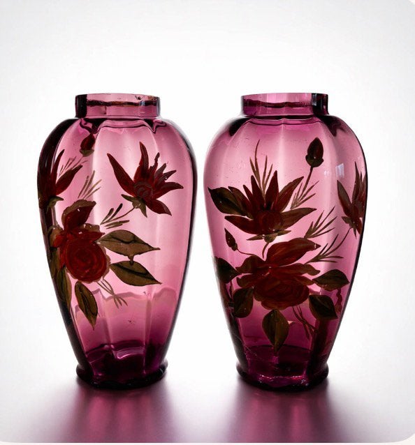 Twee handbeschilderde vazen jaren ’50 — 40 cm — vintage duo, Antiquités & Art, Antiquités | Vases, Enlèvement