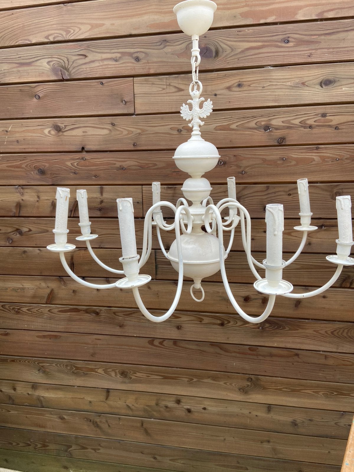Lustre blanc pour 8 ampoules, Maison & Meubles, Enlèvement, Comme neuf, Métal, E14 (petit)