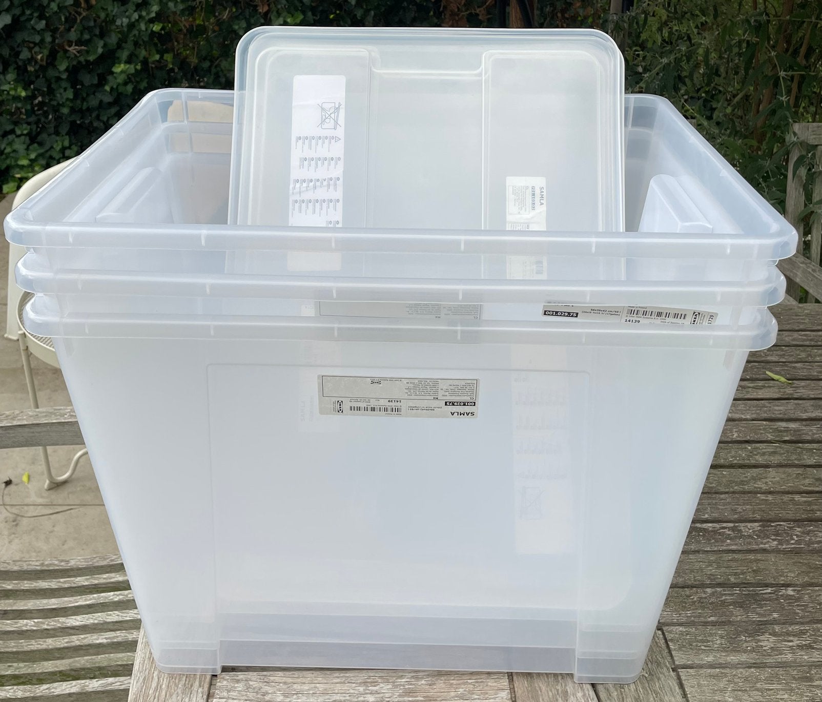 3 plastic opbergdozen 65l Samla Ikea (incl. deksel), Ophalen, Zo goed als nieuw