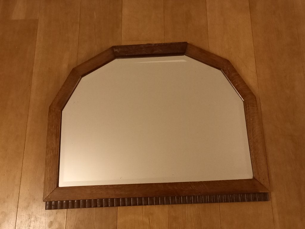 Zware eiken spiegel met geslepen glas, Ophalen, Overige vormen, 50 tot 100 cm, Minder dan 100 cm
