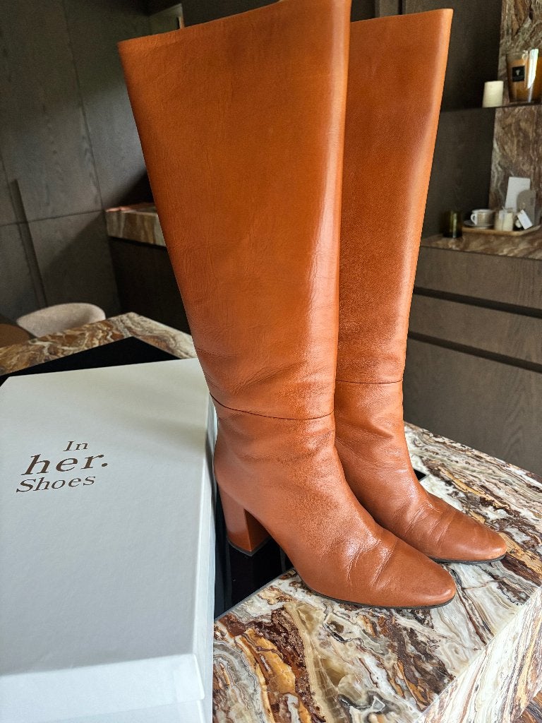 HER lederen laarzen met hak maat 40, Hoge laarzen, In her shoes, Bruin, Ophalen of Verzenden