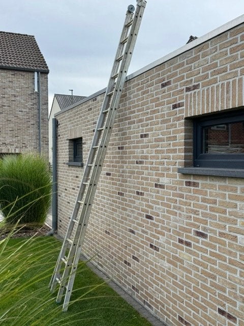 Lader in alu 2X15 treden, Ophalen, Zo goed als nieuw, Ladder, Opvouwbaar of Inschuifbaar