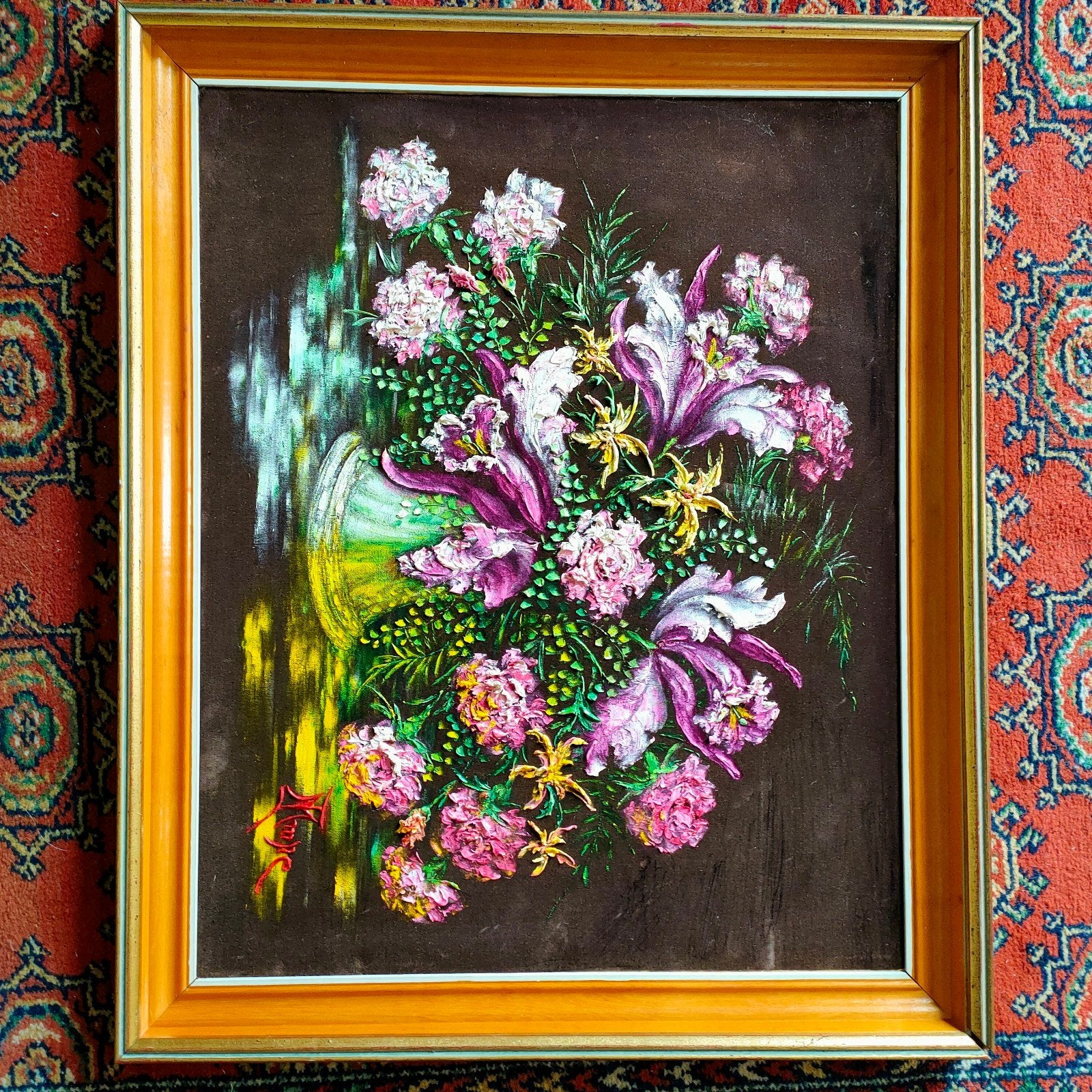 Prachtige schilderij op fluwelen doek met olieverf, Ophalen