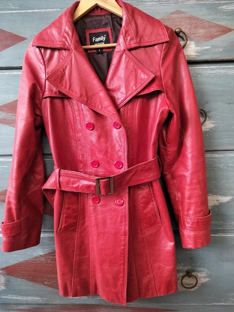 Rode leren damesjas, Zo goed als nieuw, Family Fashion, Rood, Ophalen