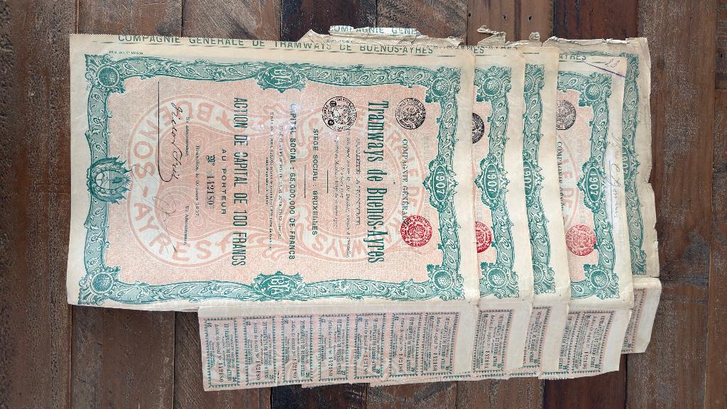 5 actions - Co Générale des Tramways de Buenos-Ayres - 1907, Enlèvement ou Envoi, Avant 1920, Action