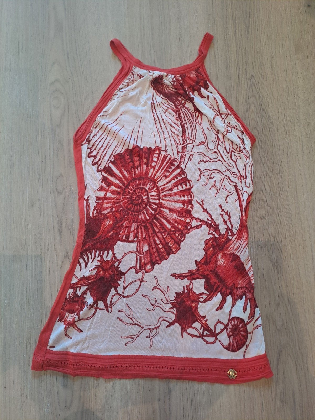 Mt 42 It Rood, wit topje met schelpen en koraal, Maat 38/40 (M), Ophalen of Verzenden, Roberto Cavalli, Zonder mouw