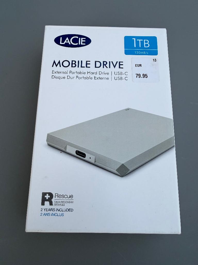 LaCie Mobile Drive 1TB USB-C Externe Harde Schijf, Computers en Software, Harde schijven, Ophalen, LaCie, HDD, Nieuw