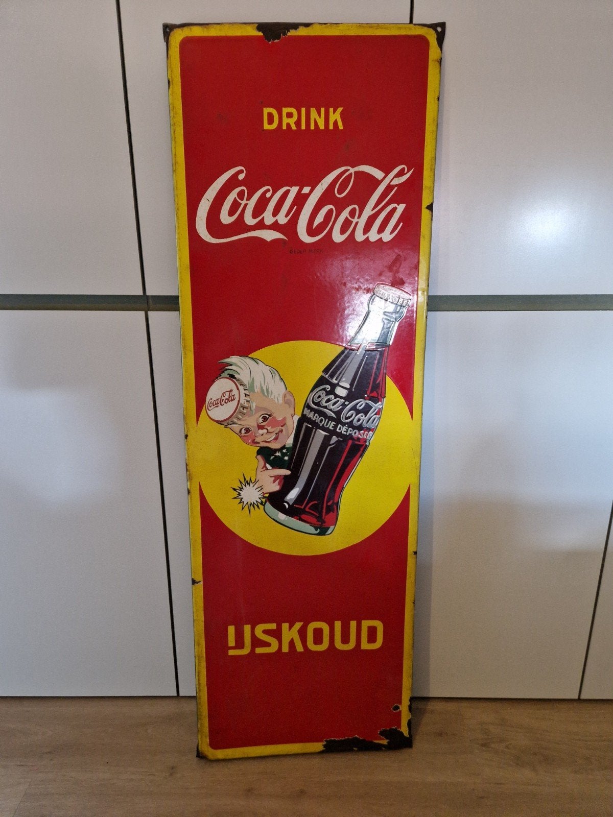 Groot Vintage Coca-Cola Emaillen Bord "Sprite Boy", Ophalen