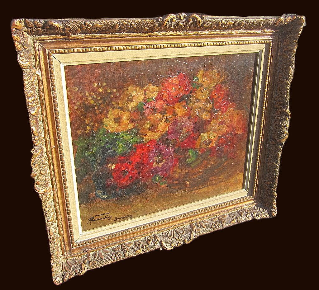 "Bloemstilleven" - Herman Courtens (1884 - 1956), Ophalen of Verzenden, Ingelijst, Olieverf, Doek