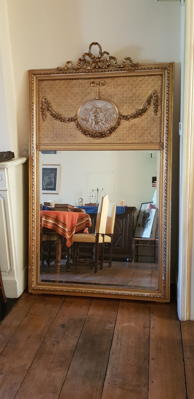 ​Magnifique Grand Miroir de Trumeau Style Louis XVI, Ovale