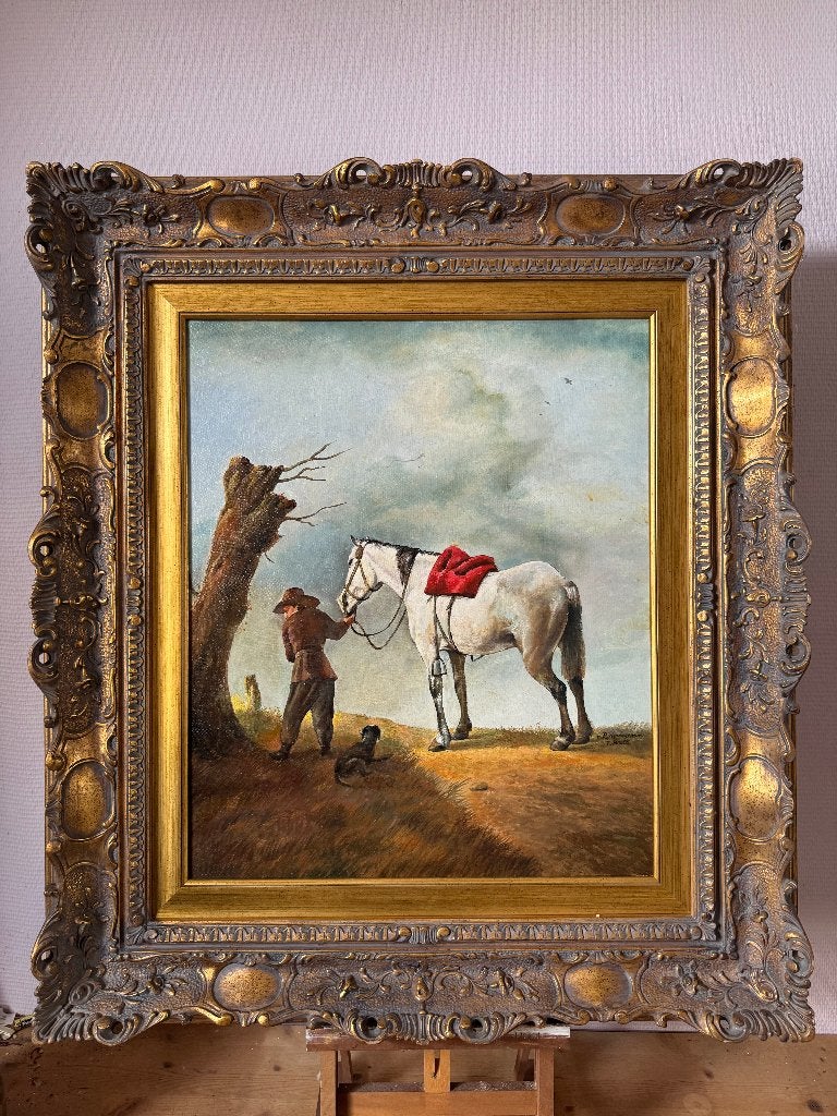 Schilderij paard+ruiter, Antiek en Kunst, Ophalen
