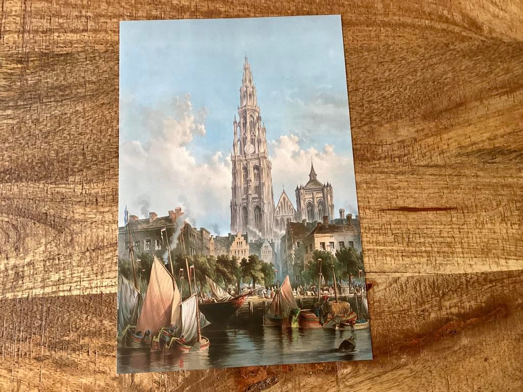 Miniposter KATHEDRAAL ANTWERPEN op karton, Neuf, Enlèvement ou Envoi, Rectangulaire vertical, Autres sujets/thèmes