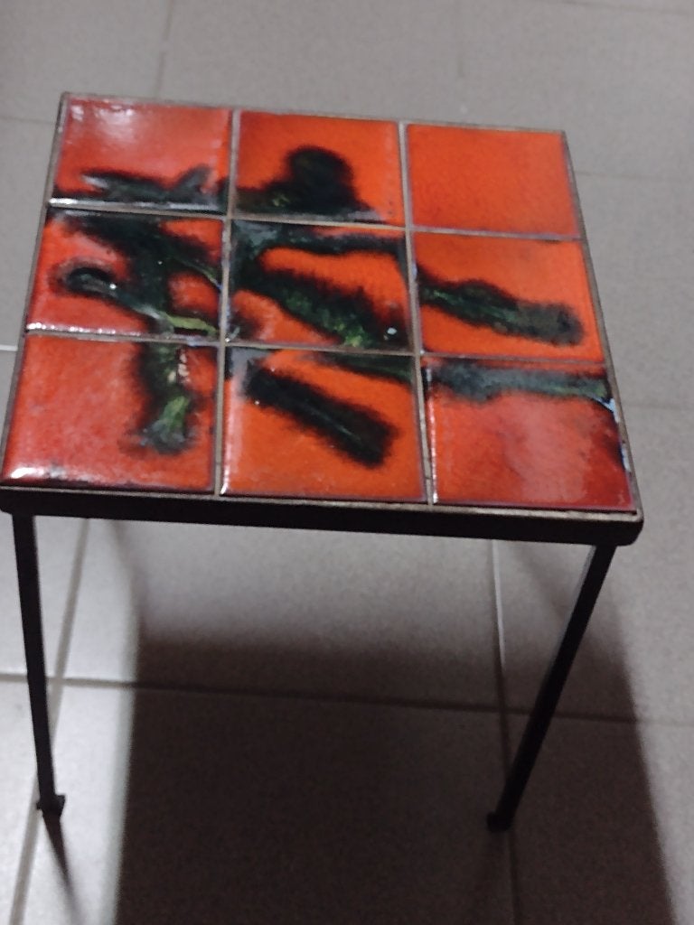 Vintage Tegeltafel (Belarti Stijl) – Oranje/Zwart Glazuur, Ophalen, Huis en Inrichting