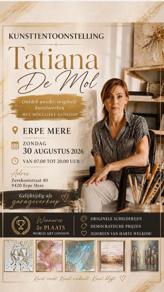 Kunsttentoonstelling De Mol Tatiana Erpe-Mere 30/8, Huis en Inrichting, Ophalen of Verzenden, Nieuw