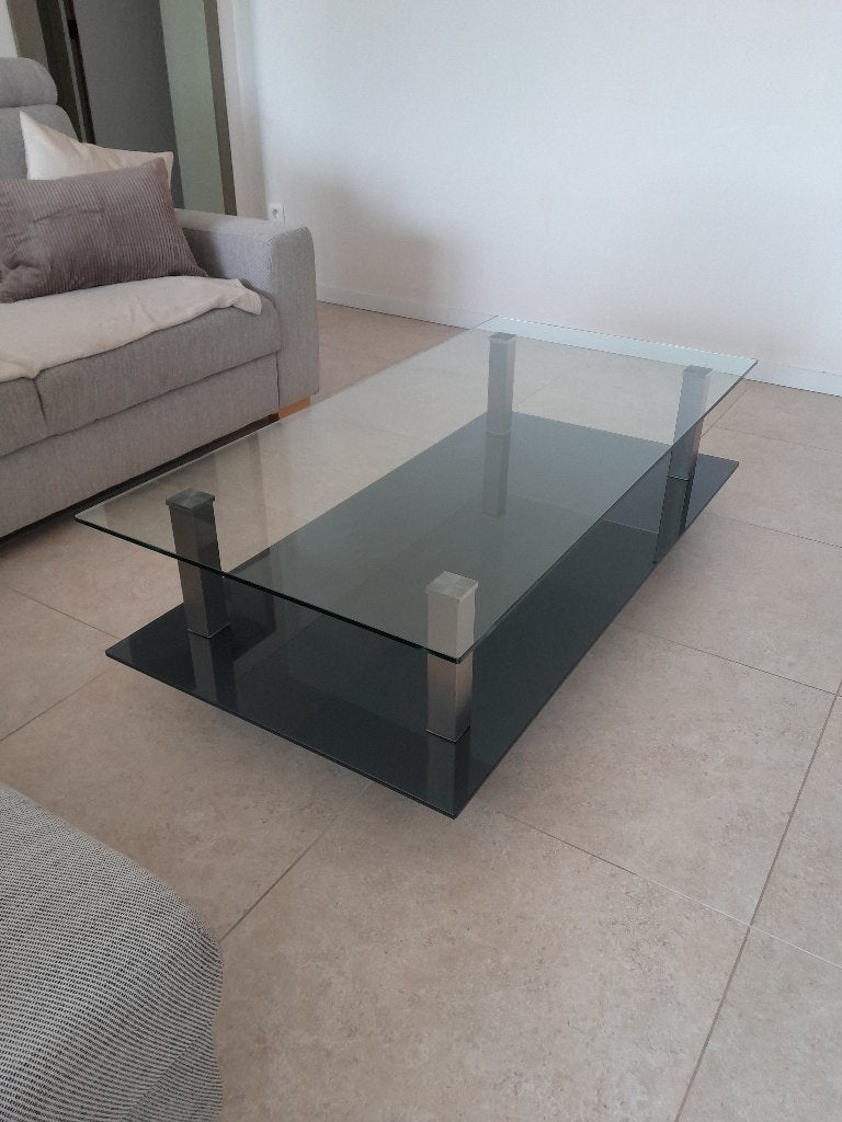 Moderne salontafel met glazen blad, Ophalen, 100 tot 150 cm, 50 tot 100 cm, Glas
