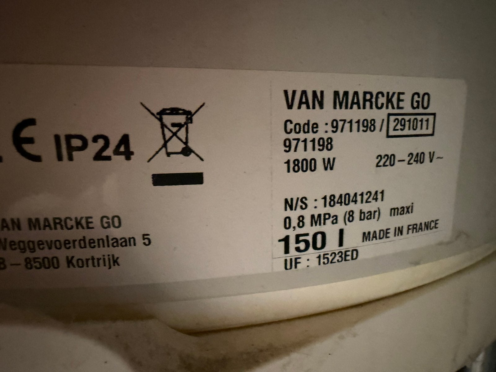 Boiler Van Marke 1800w. 150l, Ophalen, Gebruikt, Boiler