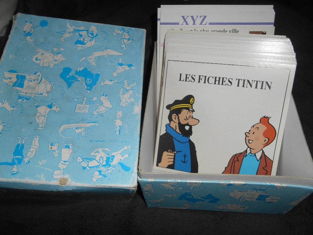 120 fiches Tintin + boite de rangement avec intercalaires, Collections, Enlèvement ou Envoi, Tintin