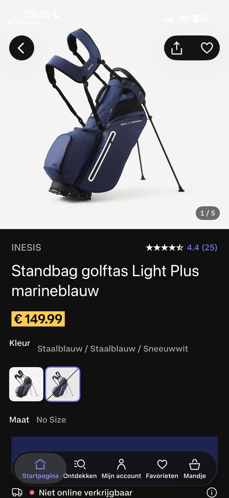 Inesis lichte waterproof golftas – standbag, Caravans en Kamperen, Kampeermeubelen, Ophalen of Verzenden, Zo goed als nieuw