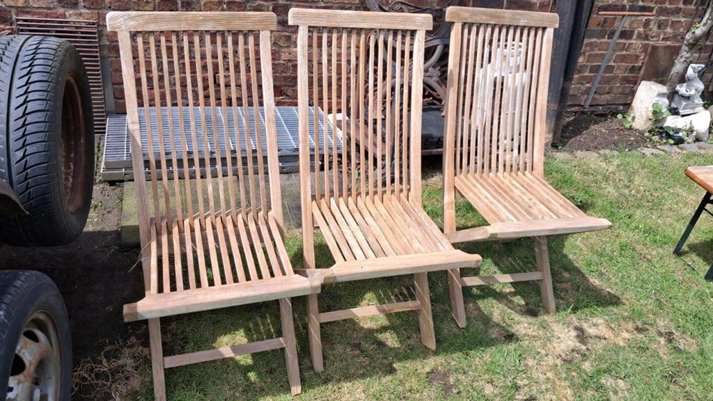 Tuinstoelen. 3 teak houten plooistoelen., Ophalen