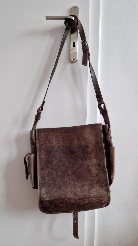Lederen schoudertas, Handtassen en Accessoires, Tassen | Schoudertassen, Gebruikt, Bruin, Leer, Ophalen