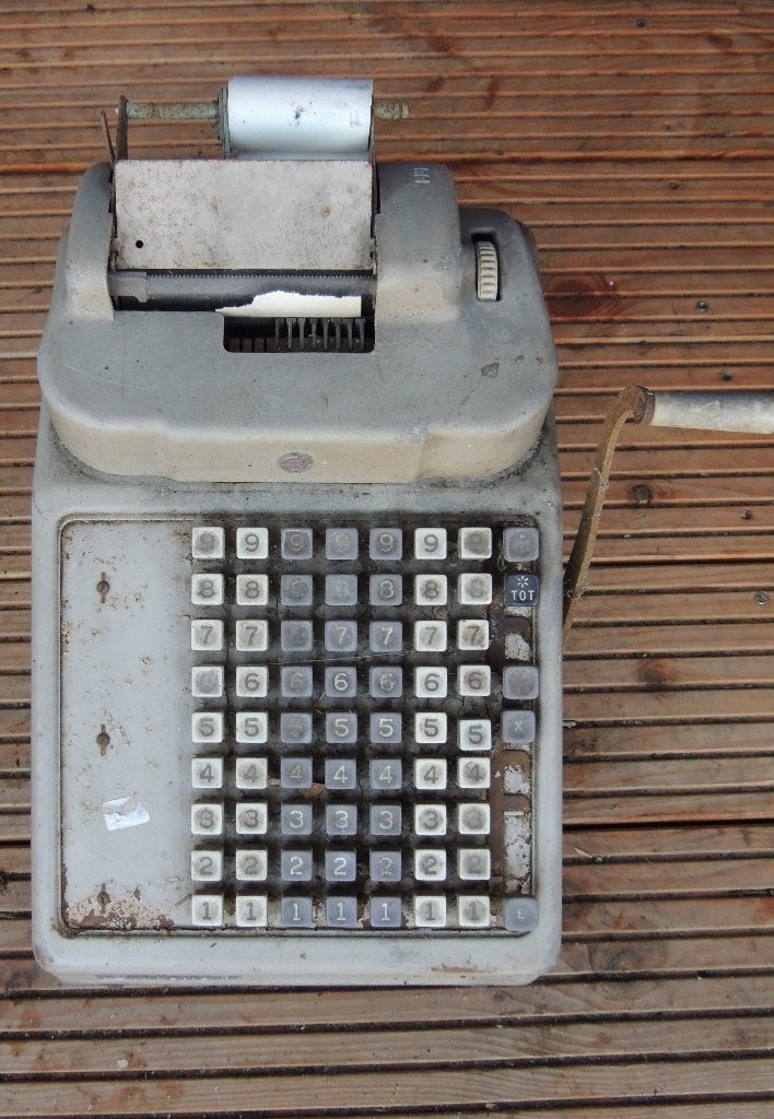 Vintage jaren '50 rekenmachine Burroughs met printrol, Ophalen, Computers en Rekenmachines