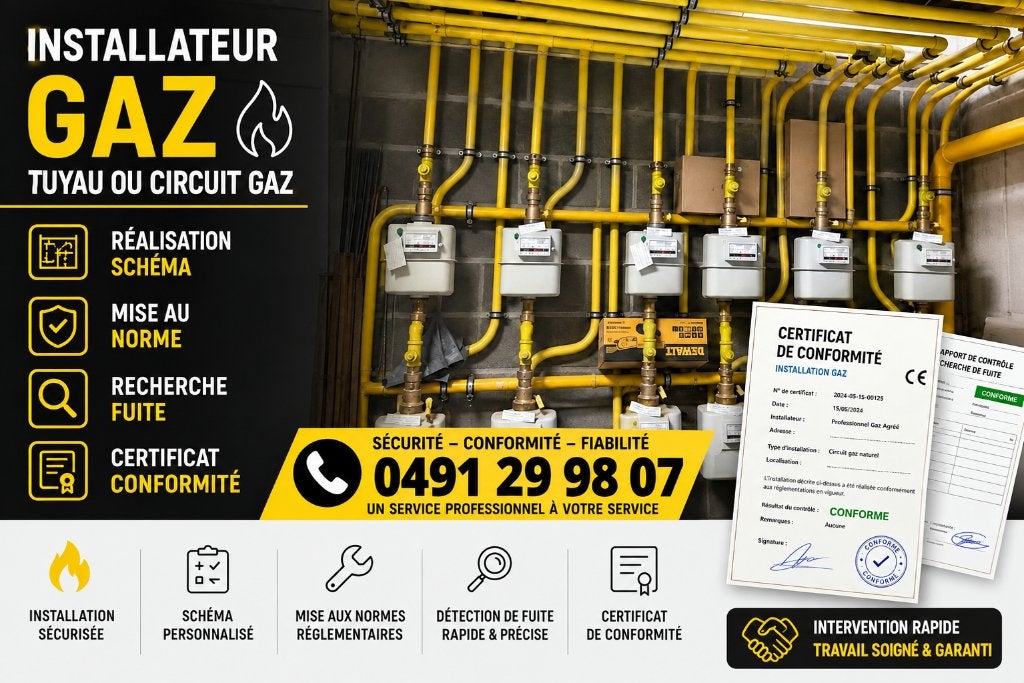 chauffagiste matériel tuyau gaz mise en conformité Bruxelles, Bricolage & Construction, Enlèvement, Neuf, Autres matériaux, Autres types