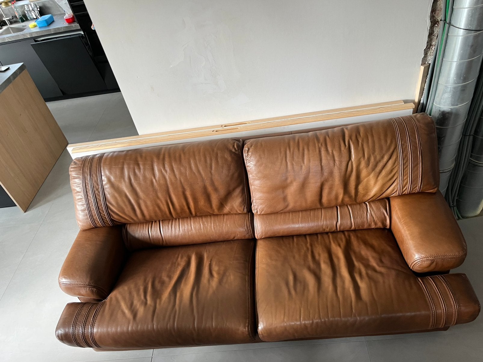 Bruine ledere zetel 200cmx80cm, Huis en Inrichting, Ophalen, Zo goed als nieuw