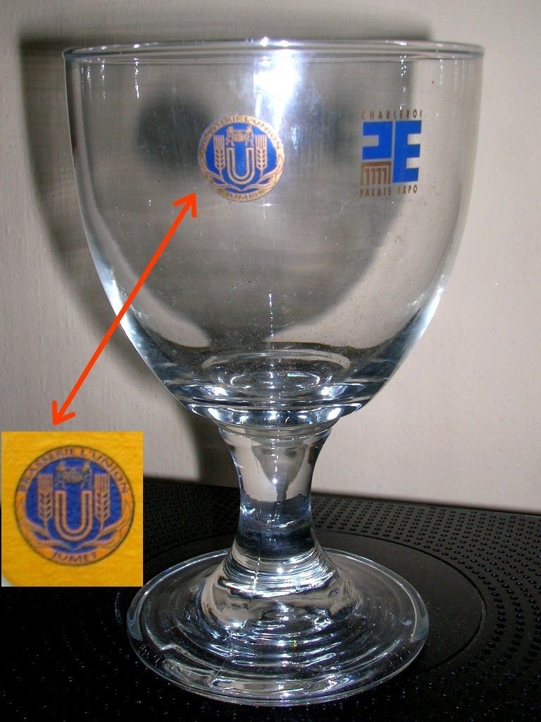 UNION: Glas uit de tentoonstelling in Charleroi, Verzamelen, Biermerken, Ophalen of Verzenden, Zo goed als nieuw, Glas of Glazen