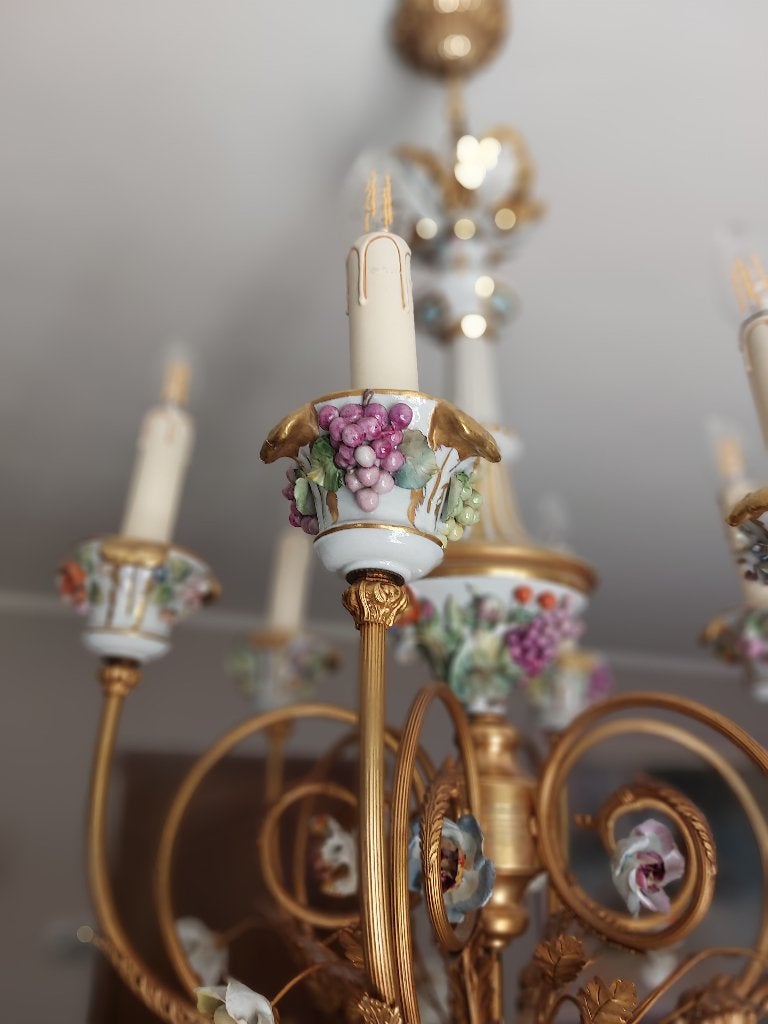 Lustre porcelaine, Maison & Meubles, Enlèvement, Comme neuf, Métal