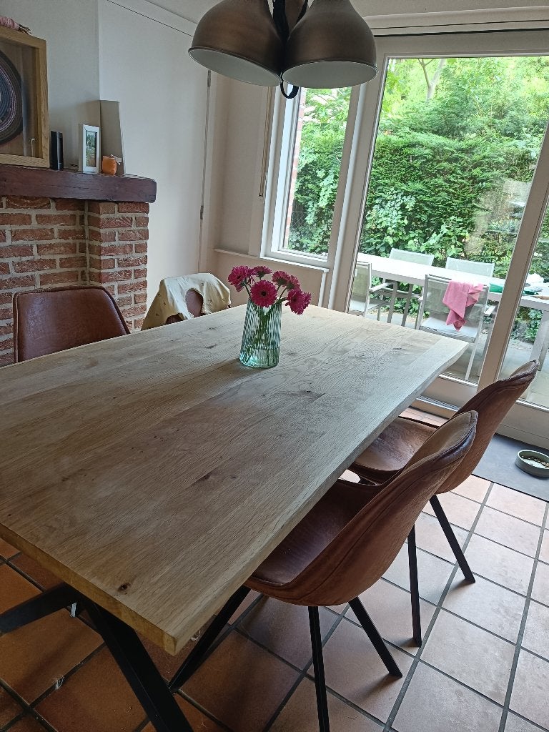 Houten tafel met 6 stoelen, Ophalen, Gebruikt, 50 tot 100 cm, Vijf personen of meer