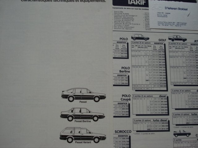 Volkswagen Passat spécifications gamme prix '85 Brochure LOT, Envoi, Utilisé, Volkswagen