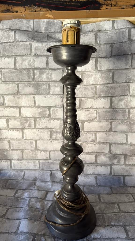 Grande Lampe  en Étain Pur Massif Signée JB 4,7 kg, Enlèvement ou Envoi