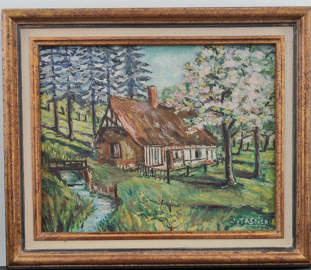Schilderij oud huisje, Antiek en Kunst, Ophalen