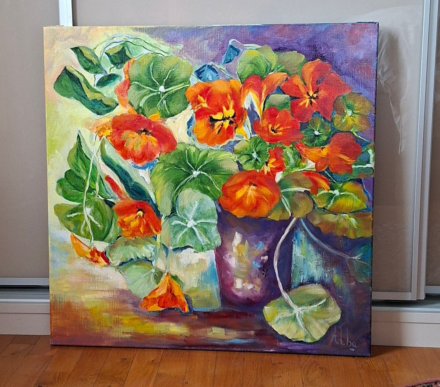 origineel olieverfschilderij, Bloemen, Doek, Ophalen of Verzenden, Handgeschilderd