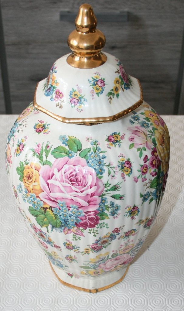 Grand vase couvert Boch Fleurs de Saxe 42 cm Décor floral, Antiquités & Art, Enlèvement ou Envoi