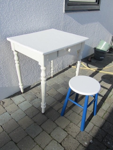 Antiek tafeltje - bureau met lade / bureau met krukje, Huis en Inrichting, Tafels | Bijzettafels, Ophalen, Gebruikt, Vintage