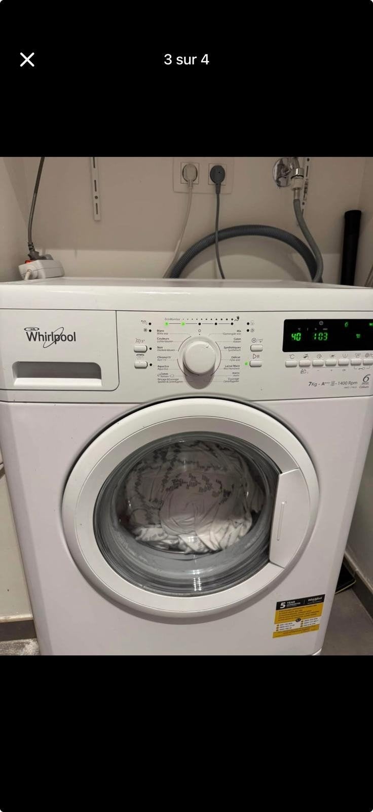 Whirpool lave linge, 6 à 8 kg, Enlèvement, Utilisé