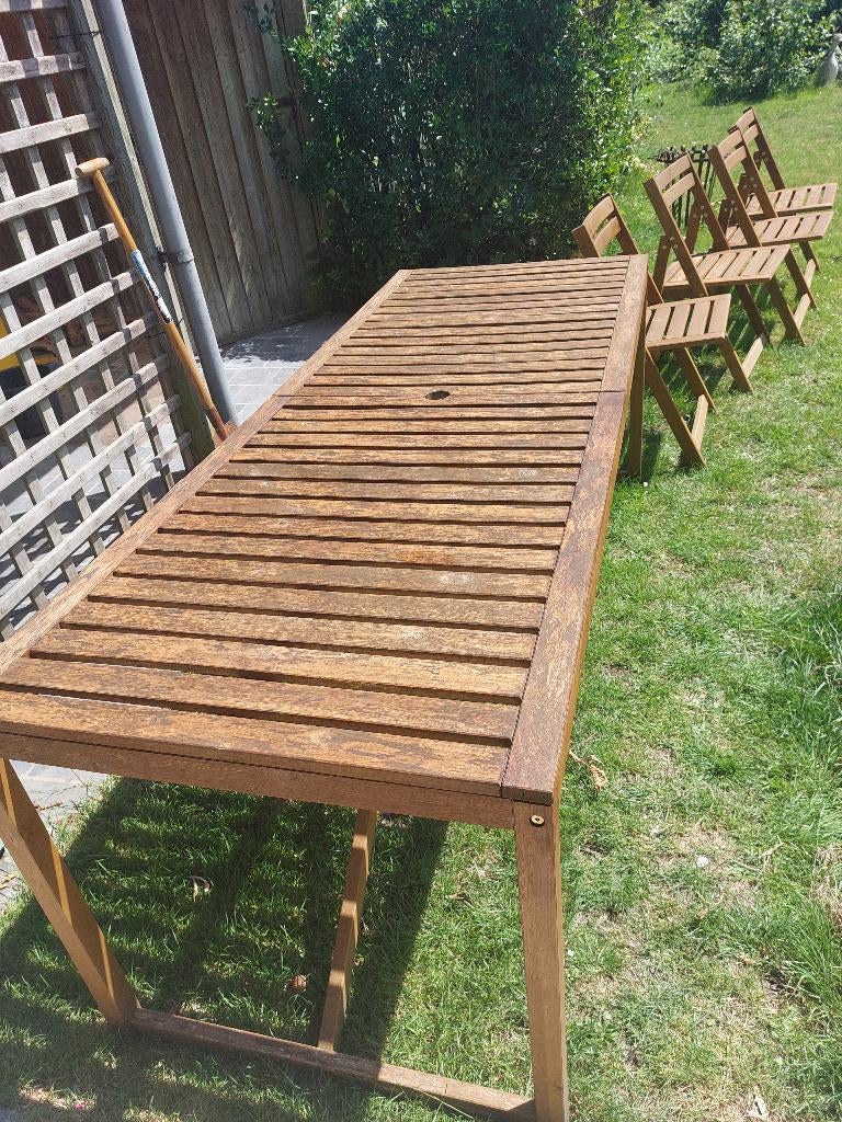 Tuintafel + 6 stoelen, Tuin en Terras, Tuintafels, Ophalen, Zo goed als nieuw, Rechthoekig, Teakhout
