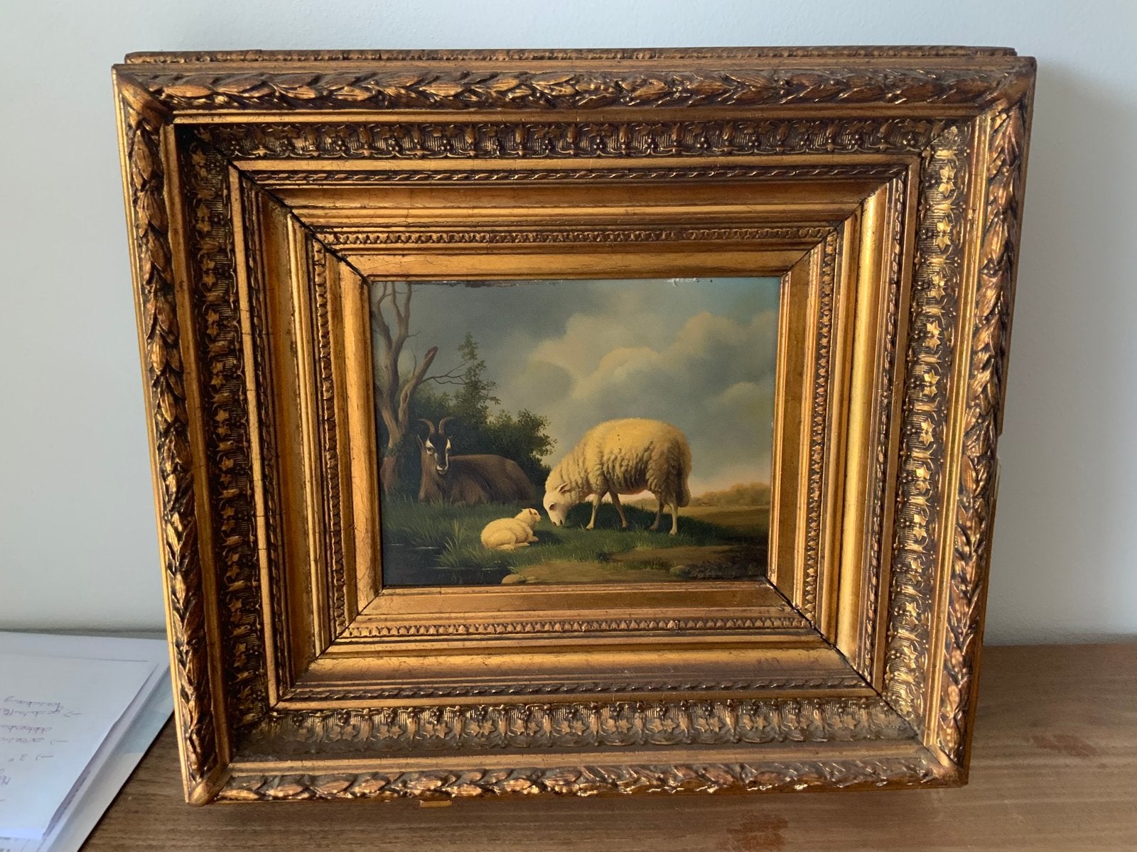 Charmant dierentafereel in luxe antieke lijst, Antiek en Kunst, Ophalen, Dieren