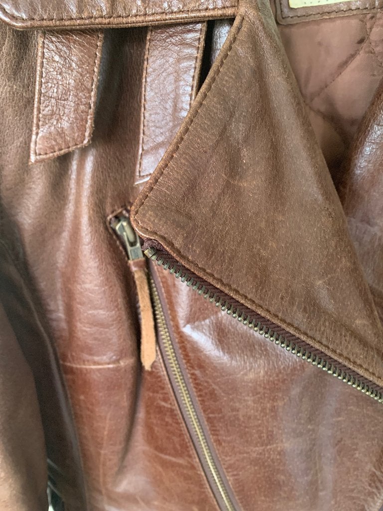 Oakwood dames leren bikerjack – Maat L – Bruin – Echt leer, Kleding | Dames, Ophalen of Verzenden, Gedragen, Maat 42/44 (L), Bruin