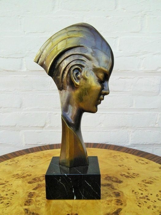 Art Deco bronzen geometrische buste profiel 1930, Antiek en Kunst, Kunst | Beelden en Houtsnijwerken, Ophalen of Verzenden, Art deco