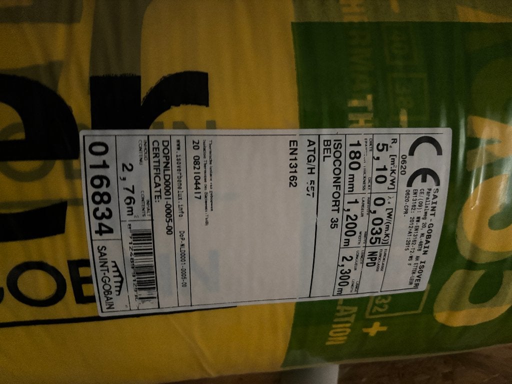 5 rollen dakisolatie Isover + Knauf – 180/240 mm, Enlèvement, 12 cm ou plus, Neuf, 15 m² ou plus