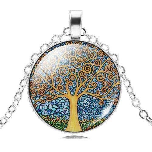Levensboomhanger van glas, aan zilverkleurige ketting, Enlèvement ou Envoi, Neuf