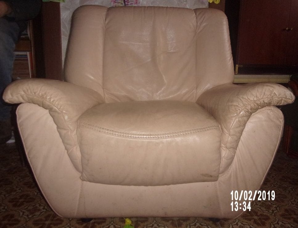 Fauteuil cuir vintage beige crème, Maison & Meubles, Fauteuils, Enlèvement, Cuir